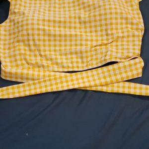 wrap back cap sleeve swim top